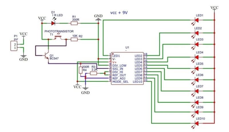 LED Graph Based Proximity Sensor Circuit Diagram